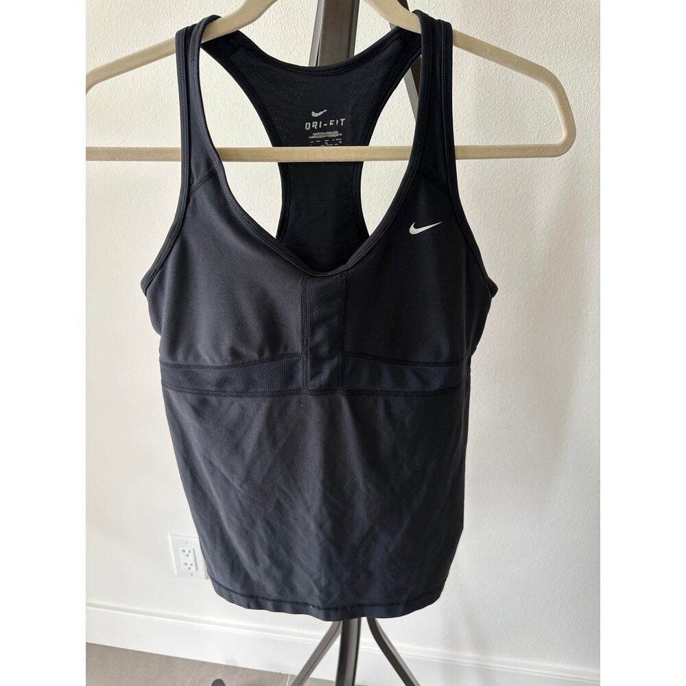 Nike Women's Black Large Running Racer Back Tank Top Dri Fit Shelf Bra, Sport